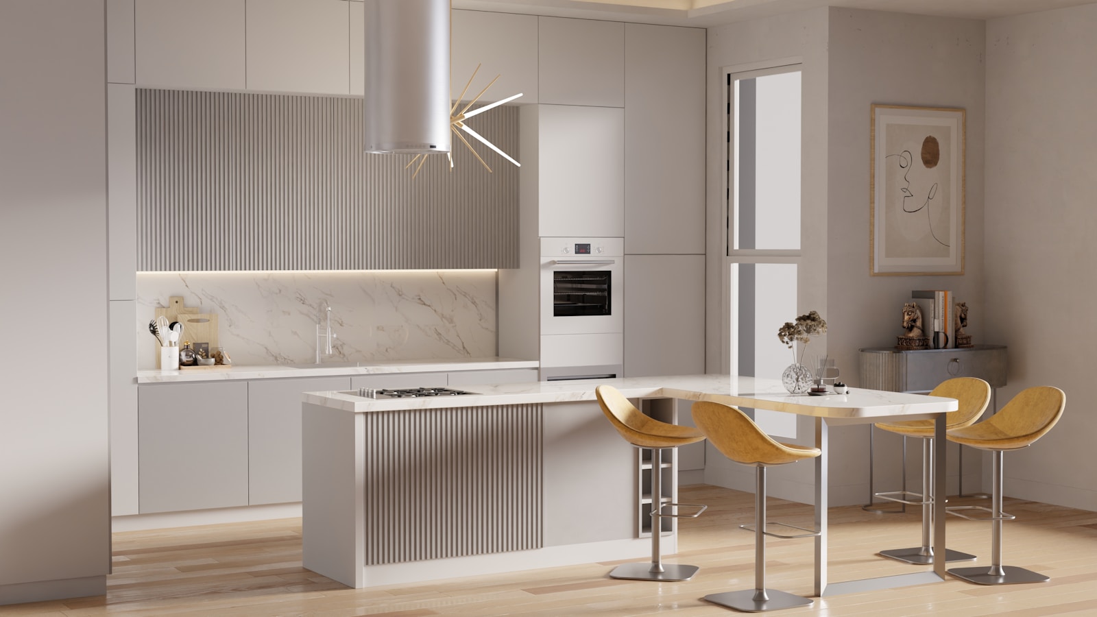 Modern kitchen with island and bar stools